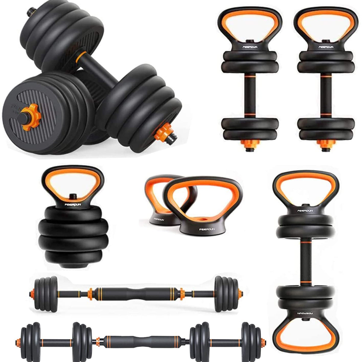 Dumbbells Kettlebells, Barbells